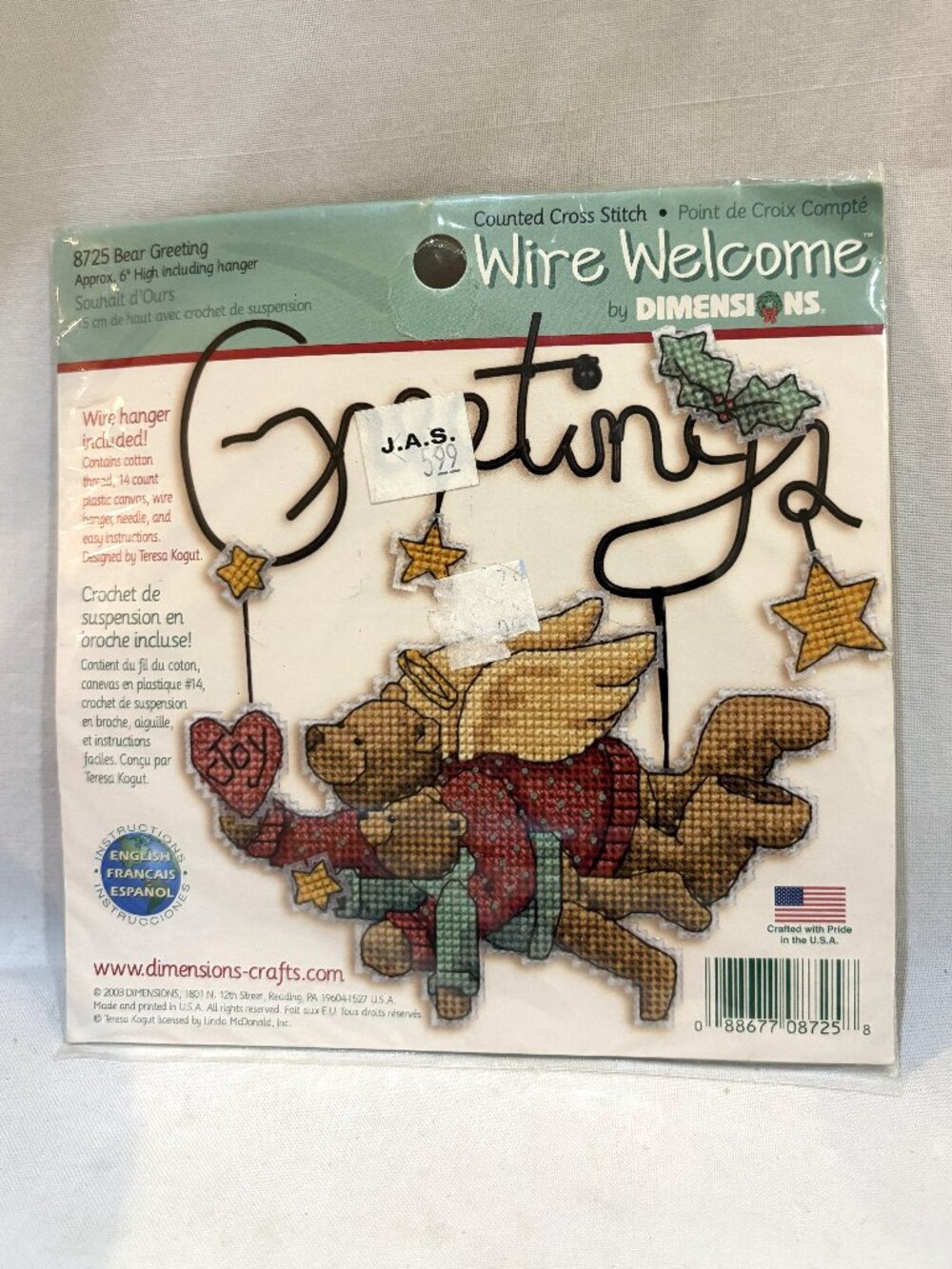 Dimensions Wire Welcome Counted Cross Stitch Kit #8725 Bear Angel Greetings